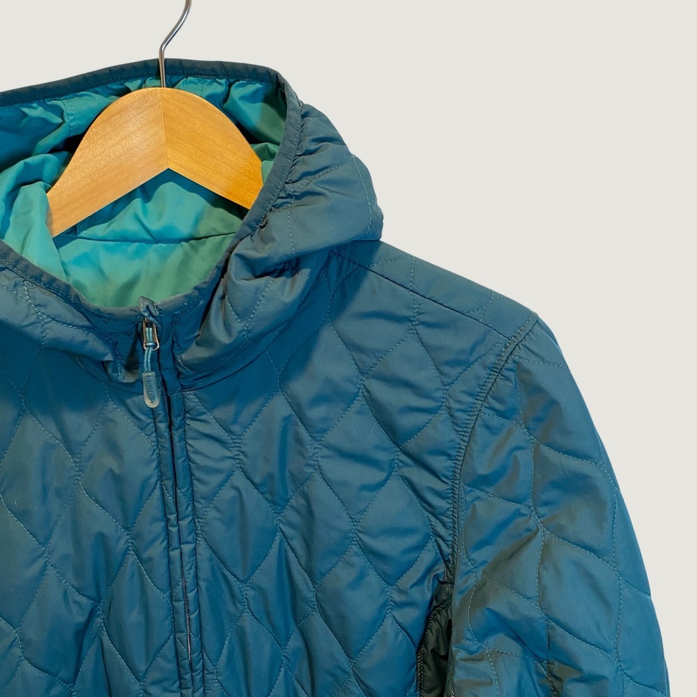 LL Bean Reversible Quilted Hooded Jacket Womens M Blue Excellent Insulated